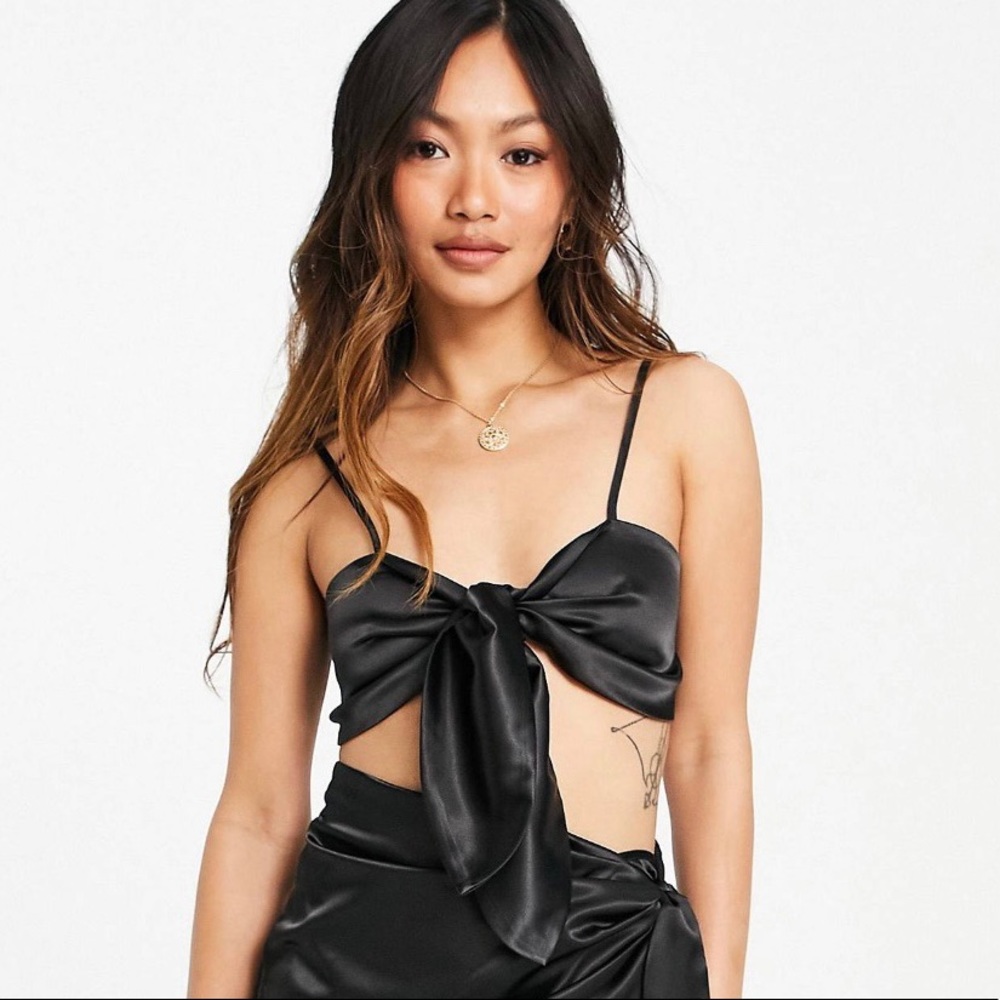 Front Tie Satin Bralette Top